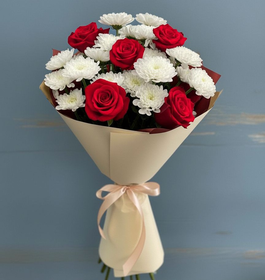 Букет цветов из: Розы и Хризантемы в Чернушке