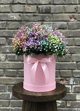 Цветочная композиция из Гипсофила и Розы в шляпной коробке в Чернушке