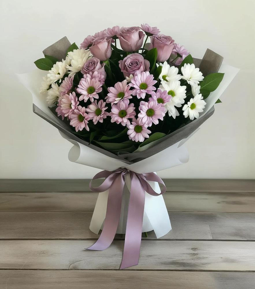 Букет цветов из: Хризантемы и Розы в Чернушке