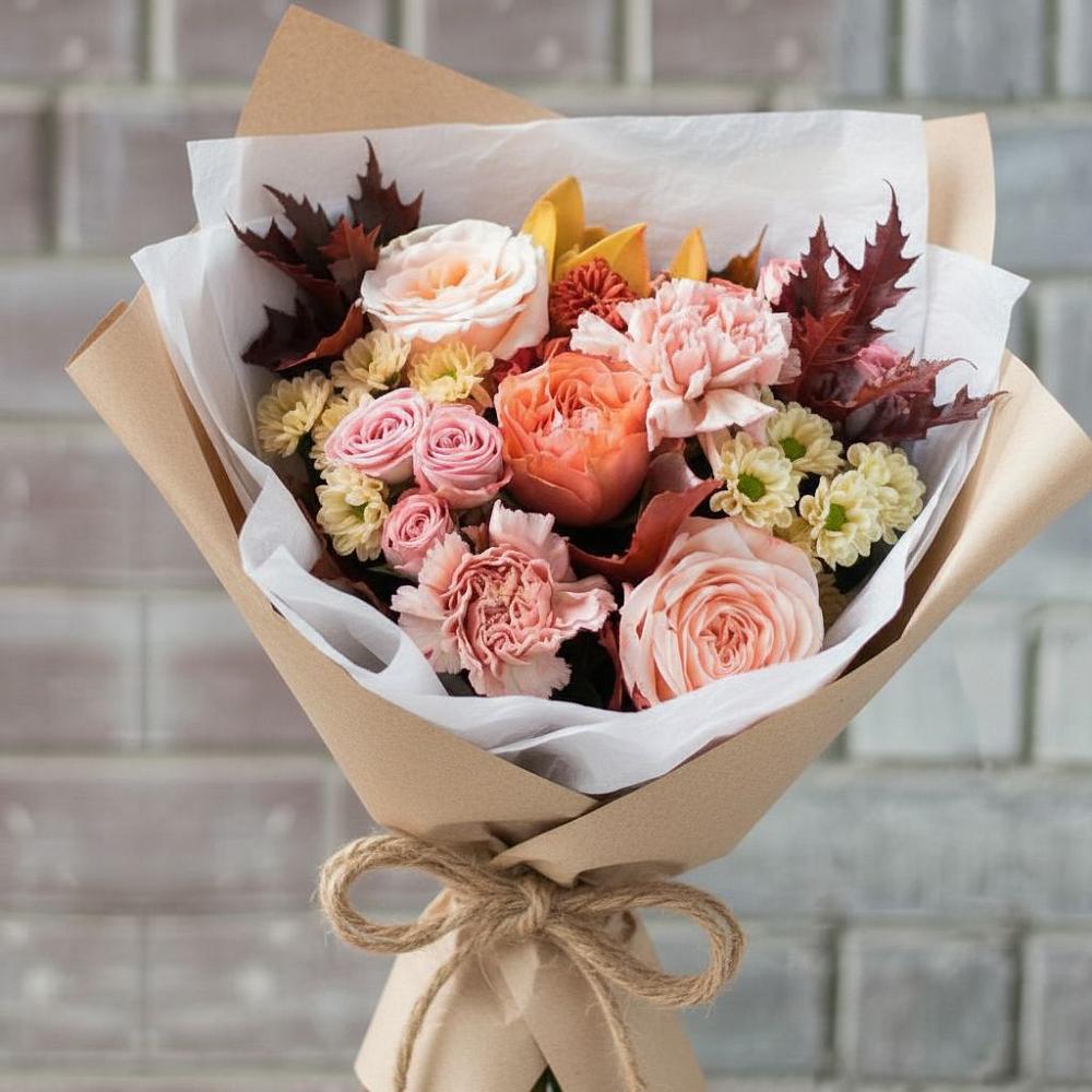 Букет цветов из: Гвоздики, Хризантемы и Розы в Чернушке