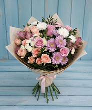 Букет цветов из:  Хризантемы, Розы и Альстромерии в Чернушке