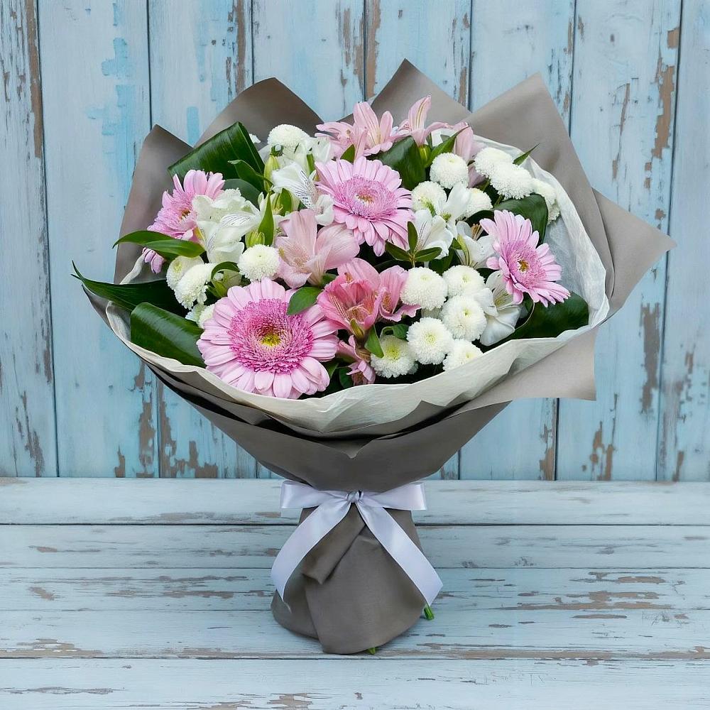 Букет цветов из: Герберы, Альстромерии и Хризантемы в Чернушке